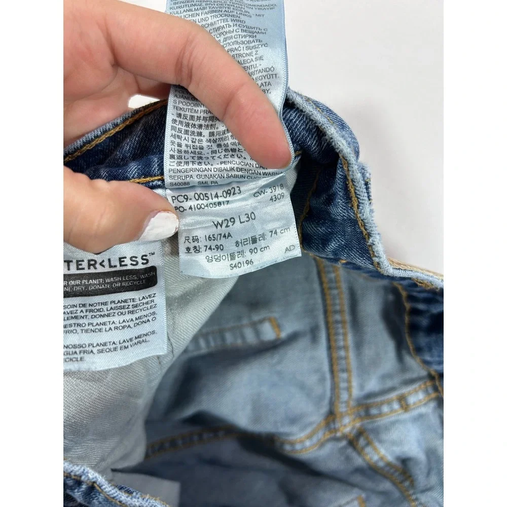 Levis 514 Straight Fit Distressed Blue Jeans 29x30 Splatter Paint Blown Out Knee